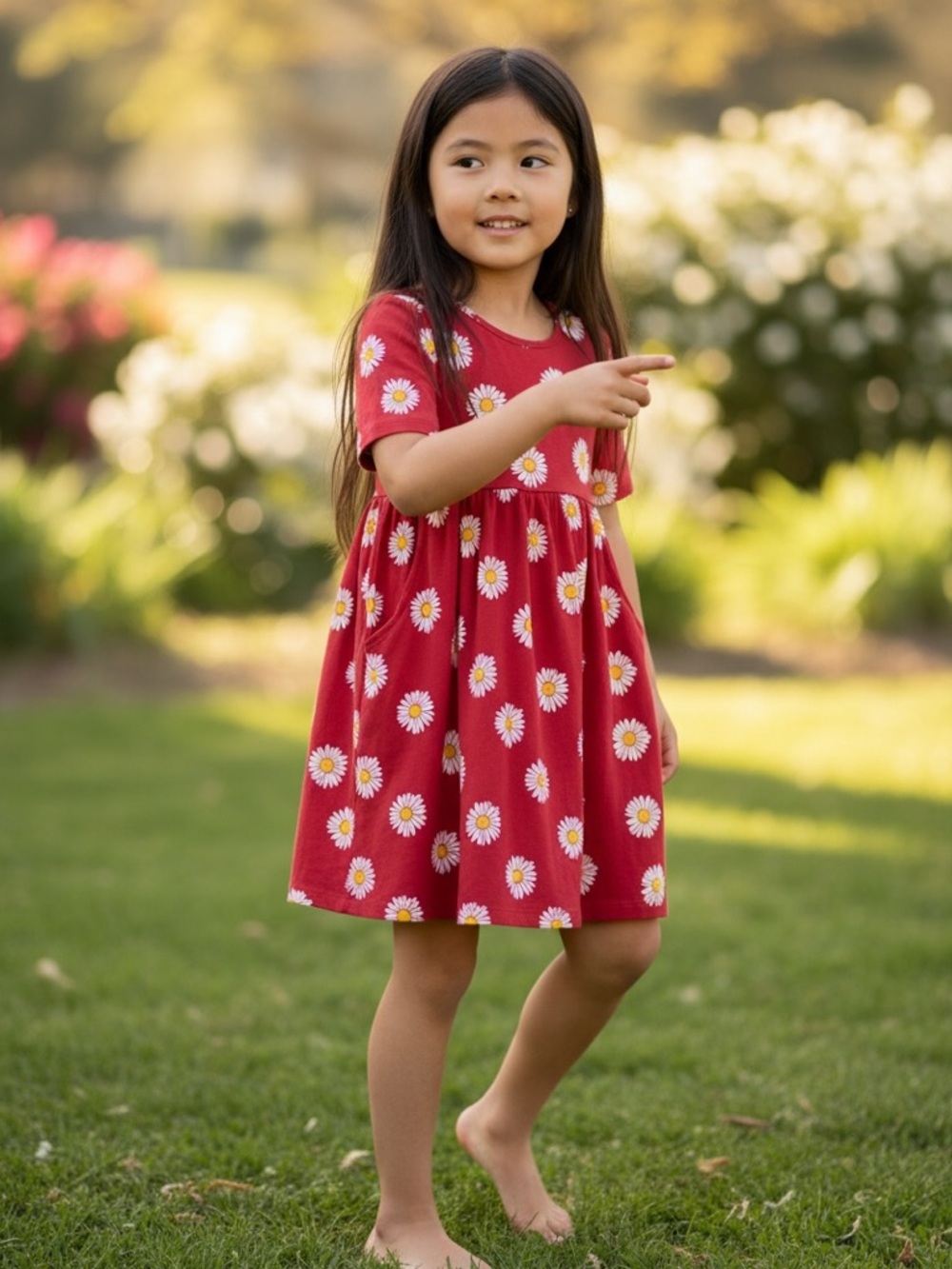 Hanna Andersson | Red Daisy Print Twirl Dress with Pockets | 6-7 years